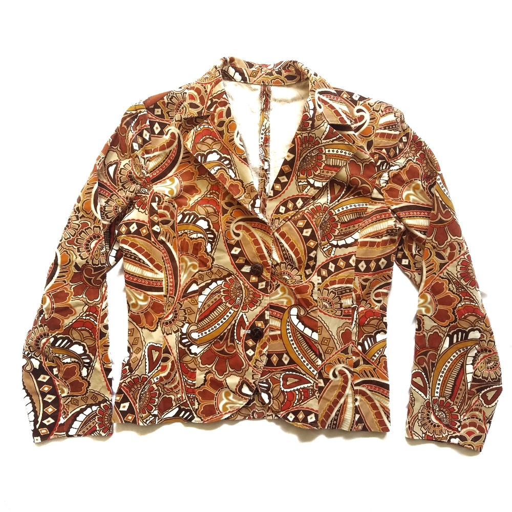 Vintage Inspired Print Corduroy Blazer